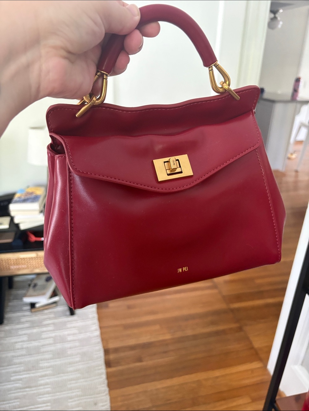 JW PEI Cherry Red Top-Handle Satchel with Gold Hardware